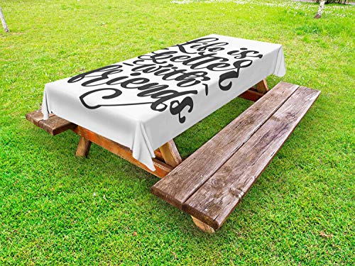 ABAKUHAUS Migliore Amico Tovaglia da Esterno, Amicizia Amore, Tovaglia da Picnic Lavabile Decorativa, 145 cm x 210 cm, Dimgray e Bianco