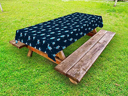 ABAKUHAUS Elfo Tovaglia da Esterno, Sorridente Fairytale Elfi Volante, Tovaglia da Picnic Lavabile Decorativa, 145 cm x 305 cm, Dark Blue Aqua