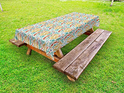 ABAKUHAUS Boho Tovaglia da Esterno, Foglie botanico e Fiori, Tovaglia da Picnic Lavabile Decorativa, 145 cm x 265 cm, Multicolore
