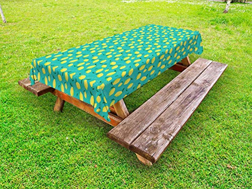 ABAKUHAUS Frutta Tovaglia da Esterno, Limone Modello vitamina Fonte, Tovaglia da Picnic Lavabile Decorativa, 145 cm x 305 cm, Turchese Giallo Verde