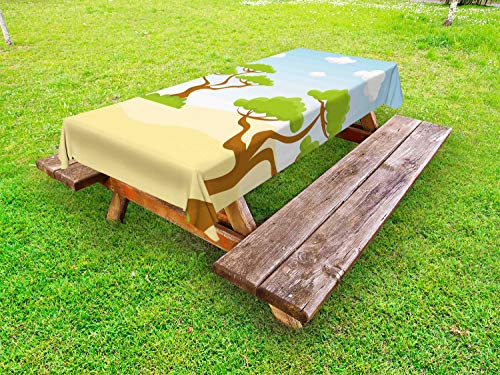 ABAKUHAUS Astratto Tovaglia da Esterno, Grafica Alberi e Nuvole, Tovaglia da Picnic Lavabile Decorativa, 145 cm x 210 cm, Multicolore
