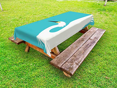 ABAKUHAUS Airone Tovaglia da Esterno, Side Drawn Heron Uccello, Tovaglia da Picnic Lavabile Decorativa, 145 cm x 210 cm, Seafoam Bianco
