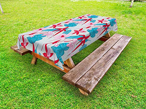 ABAKUHAUS Natura Tovaglia da Esterno, Dettagliata Orchidee e Foglie, Tovaglia da Picnic Lavabile Decorativa, 145 cm x 265 cm, Multicolore