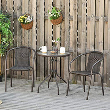 Outsunny Set Tavolo Pieghevole e 2 Sedie da Giardino in Acciaio e Rattan PE, Arredamento da Esterno da 3 Pezzi Marrone