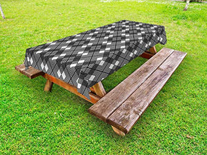 ABAKUHAUS Traliccio Tovaglia da Esterno, Concentrico rombo Design, Tovaglia da Picnic Lavabile Decorativa, 145 cm x 210 cm, Charcoal Grey And White