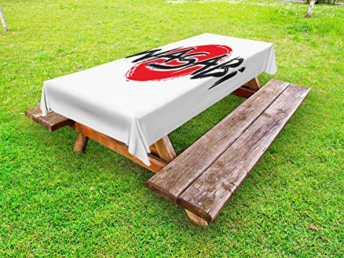 ABAKUHAUS Wasabi Tovaglia da Esterno, Parola Scritta su Bandierina Rotonda, Tovaglia da Picnic Lavabile Decorativa, 145 cm x 305 cm, Carbonella Grey Vermilion