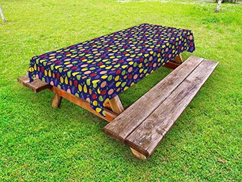 ABAKUHAUS Frutta Tovaglia da Esterno, Pera Prugna Peach Albicocca, Tovaglia da Picnic Lavabile Decorativa, 145 cm x 305 cm, Dark Blue Multicolor