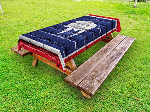ABAKUHAUS Wyoming Tovaglia da Esterno, Stato di Bandiera della Vernice sui Mattoni, Tovaglia da Picnic Lavabile Decorativa, 145 cm x 210 cm, Notte Blu Bianco
