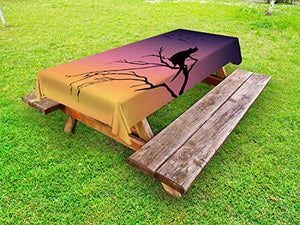 ABAKUHAUS Silhouette Tovaglia da Esterno, Gradient Alba Uccello, Tovaglia da Picnic Lavabile Decorativa, 145 cm x 210 cm, Charcoal Grigio Multicolore