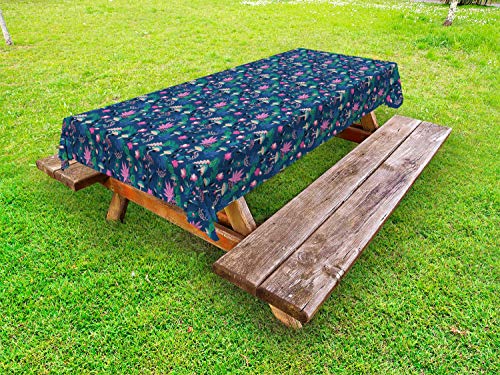 ABAKUHAUS Botanica Tovaglia da Esterno, Tropical Forest Funghi, Tovaglia da Picnic Lavabile Decorativa, 145 cm x 210 cm, Jade Green Blue Night