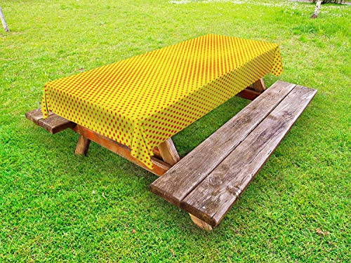 ABAKUHAUS Yellow Polka DOT Tovaglia da Esterno, Grafico Halftone, Tovaglia da Picnic Lavabile Decorativa, 145 cm x 265 cm, Giallo e Vermilion