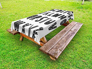 ABAKUHAUS Alfabeto Tovaglia da Esterno, Astratte Lettere Moderne, Tovaglia da Picnic Lavabile Decorativa, 145 cm x 265 cm, Charcoal Grey And White
