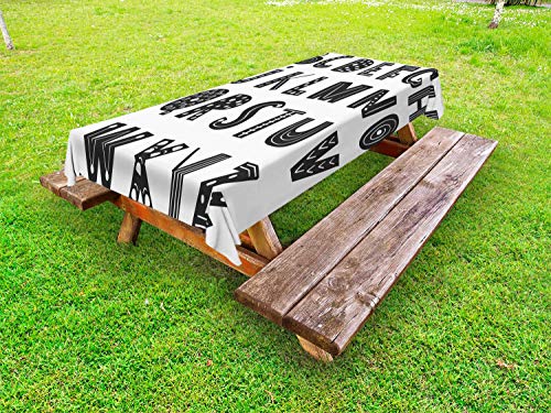 ABAKUHAUS Alfabeto Tovaglia da Esterno, Astratte Lettere Moderne, Tovaglia da Picnic Lavabile Decorativa, 145 cm x 210 cm, Charcoal Grey And White