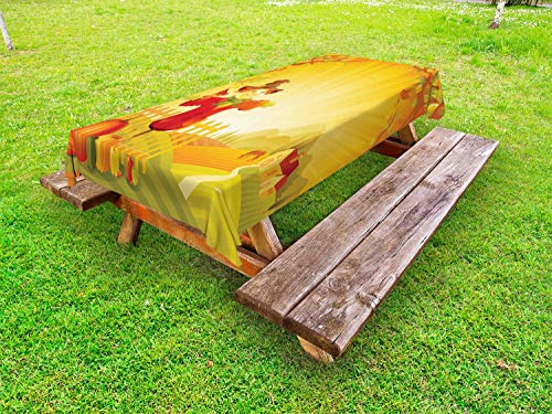 ABAKUHAUS Spaventapasseri Tovaglia da Esterno, Campagna del Fumetto, Tovaglia da Picnic Lavabile Decorativa, 145 cm x 265 cm, Multicolore