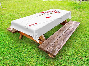 ABAKUHAUS Poker Tovaglia da Esterno, Immagine Royal Flush con Le schede, Tovaglia da Picnic Lavabile Decorativa, 145 cm x 265 cm, Bianco Scarlatto