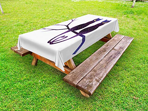 ABAKUHAUS Luna Raggi Tovaglia da Esterno, I Gatti raffigurati Come Notte, Tovaglia da Picnic Lavabile Decorativa, 145 cm x 210 cm, Dark Purple Mustard