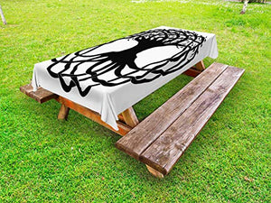 ABAKUHAUS Celtico Tovaglia da Esterno, Woodland Element Folk, Tovaglia da Picnic Lavabile Decorativa, 145 cm x 305 cm, Charcoal Grey And White