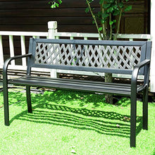 Panca da giardino panchina, panca per esterno in metallo resistente alle intemperie e protezione solare, robusti mobili in ferro battuto sulla terrazza con braccioli, per cortile 120L x 56W x 78H cm