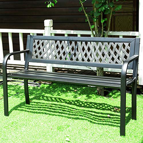 Panca da giardino panchina, panca per esterno in metallo resistente alle intemperie e protezione solare, robusti mobili in ferro battuto sulla terrazza con braccioli, per cortile 120L x 56W x 78H cm