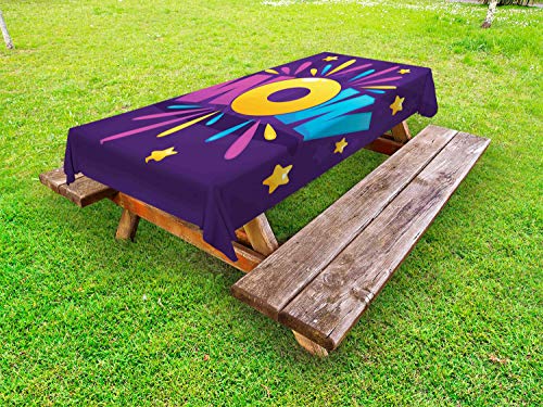 ABAKUHAUS Detto Tovaglia da Esterno, Fun Art Wow Lettering Stelle, Tovaglia da Picnic Lavabile Decorativa, 145 cm x 305 cm, Quarzo Multicolore
