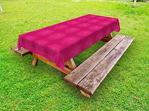 ABAKUHAUS Vittoriano Tovaglia da Esterno, Monotono Floreale turbinii, Tovaglia da Picnic Lavabile Decorativa, 145 cm x 210 cm, Hot Pink Magenta