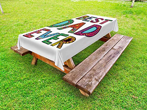 ABAKUHAUS Detto Tovaglia da Esterno, Fathers Day Best Dad mai, Tovaglia da Picnic Lavabile Decorativa, 145 cm x 265 cm, Multicolore
