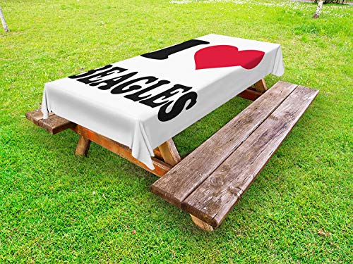 ABAKUHAUS Beagle Tovaglia da Esterno, Io Amo Il Beagles Lettering, Tovaglia da Picnic Lavabile Decorativa, 145 cm x 305 cm, Carbonella Grey Vermilion