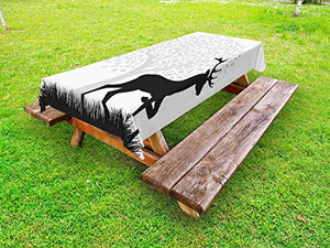 ABAKUHAUS Caccia dei Cervi Tovaglia da Esterno, Gracious Wild Animal, Tovaglia da Picnic Lavabile Decorativa, 145 cm x 210 cm, Charcoal Grigio Chiaro Taupe