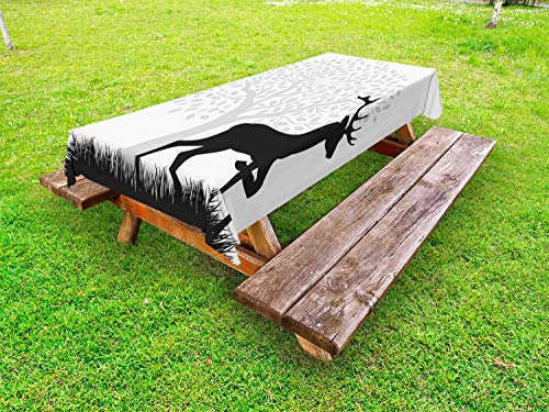 ABAKUHAUS Caccia dei Cervi Tovaglia da Esterno, Gracious Wild Animal, Tovaglia da Picnic Lavabile Decorativa, 145 cm x 305 cm, Charcoal Grigio Chiaro Taupe
