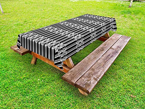 ABAKUHAUS Traliccio Tovaglia da Esterno, Vertical Stripes Forme, Tovaglia da Picnic Lavabile Decorativa, 145 cm x 265 cm, Charcoal Grey And White