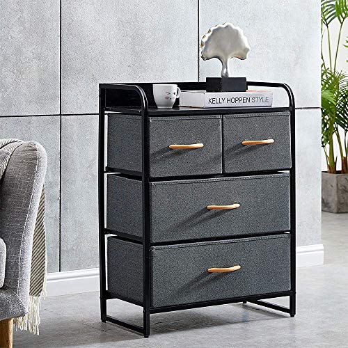 XHCP Cassettiera con 4 cassetti Credenza da Soggiorno Tavolino con cassetti per cameretta Camera da Letto Guardaroba Cameretta Giochi per Bambini Giocattolo Tessuto Antracite Finitura n