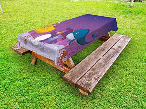 ABAKUHAUS Mare Profondo Tovaglia da Esterno, Le Creature oceaniche Coral, Tovaglia da Picnic Lavabile Decorativa, 145 cm x 265 cm, Dark Indigo Multicolor