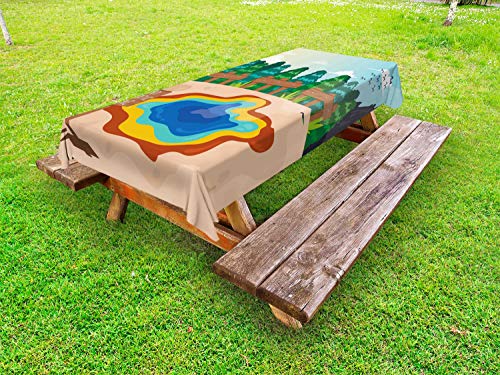 ABAKUHAUS Wyoming Tovaglia da Esterno, Cartoon Prismatic Spring, Tovaglia da Picnic Lavabile Decorativa, 145 cm x 210 cm, Multicolore