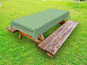 ABAKUHAUS Astratto Tovaglia da Esterno, Stile Folk Waves Motif, Tovaglia da Picnic Lavabile Decorativa, 145 cm x 265 cm, Grigio Teal Seafoam