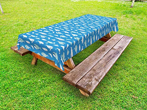 ABAKUHAUS Balena Tovaglia da Esterno, Mammifero Pesce Razze su Blue, Tovaglia da Picnic Lavabile Decorativa, 145 cm x 305 cm, Cielo Azzurro Seafoam