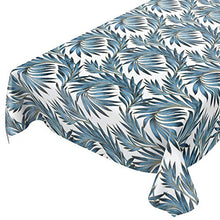 Anro - Tovaglia cerata lavabile, con foglie di palma, 200 x 140 cm, colore: oro e blu