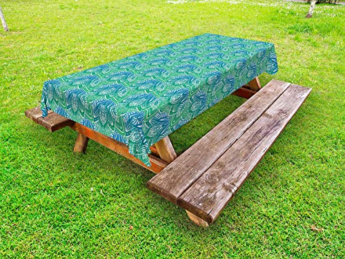 ABAKUHAUS Astratto Tovaglia da Esterno, Ornamentali Orient Motivi, Tovaglia da Picnic Lavabile Decorativa, 145 cm x 210 cm, Blue Sea Jade Green