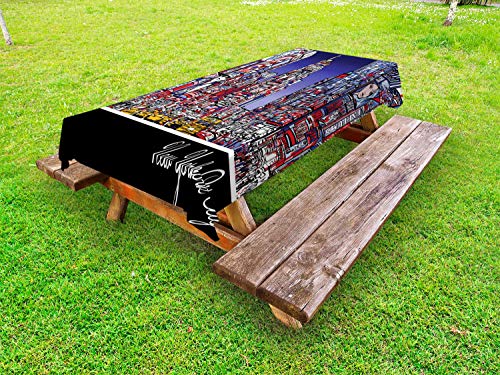 ABAKUHAUS Urban Art Tovaglia da Esterno, New York City Scene Occupato, Tovaglia da Picnic Lavabile Decorativa, 145 cm x 210 cm, Charcoal Grigio Multicolore