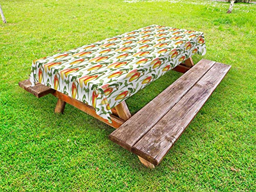 ABAKUHAUS Tropicale Tovaglia da Esterno, Gustoso e maturi Manghi, Tovaglia da Picnic Lavabile Decorativa, 145 cm x 305 cm, Bianco Multicolor