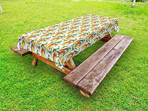 ABAKUHAUS Tropicale Tovaglia da Esterno, Gustoso e maturi Manghi, Tovaglia da Picnic Lavabile Decorativa, 145 cm x 305 cm, Bianco Multicolor