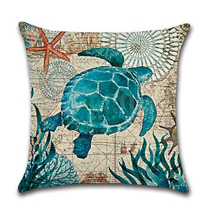 JOTOM Fodera per Cuscino Geometria Alberi Uccelli e Fiori Federa per Divano Famiglia Soggiorno Camera da Letto Decorazione, 45x45cm, Set di 4 Pezzi(Animale Marino 2)