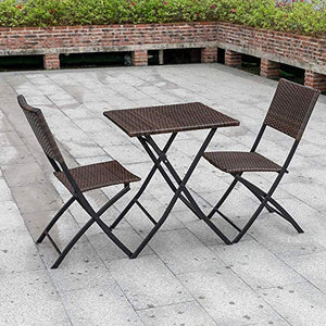 MUY Warmiehomy - Set di mobili da giardino in rattan, set da 3 pezzi, tavolo e sedie pieghevoli per esterni, per balcone, caffè, cortile, marrone, marrone