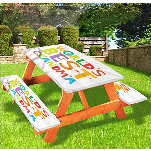 LEWIS FRANKLIN Tenda da doccia per nonna Picnic tavolo e panchina, tovaglia con bordo elastico, 60 x 72 cm, set da 3 pezzi per tavolo pieghevole