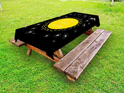 ABAKUHAUS Detto Tovaglia da Esterno, Amore Romanticismo Detti Stelle, Tovaglia da Picnic Lavabile Decorativa, 145 cm x 265 cm, Giallo e Grigio