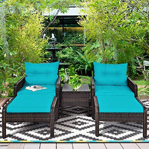 YRRA Furniture in Vimini Set da 5 Pezzi PE in Vimini Rattan all'aperto Tutto Meteo cuscinato divani e ottomana Set Prato Piscina Piscina Balcone Conversazione Set Set Chat (Turchese)-Turchese