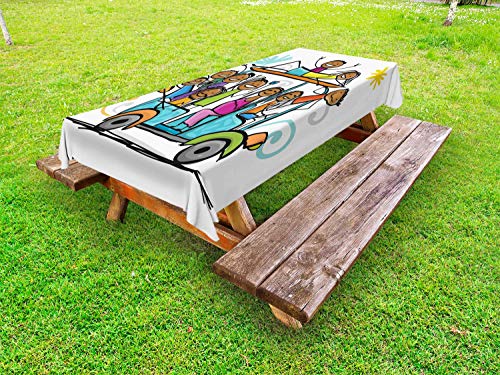 ABAKUHAUS Cartone Animato Tovaglia da Esterno, I Bambini Come Il Disegno Doodle, Tovaglia da Picnic Lavabile Decorativa, 145 cm x 210 cm, Multicolore