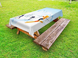 ABAKUHAUS Gli Sport Tovaglia da Esterno, La Gente Inverno Sciare sulla Neve, Tovaglia da Picnic Lavabile Decorativa, 145 cm x 305 cm, Multicolore