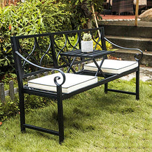 Panchina Della Terrazza Parco Panche da Giardino Ghisa, Panca per Tempo Libero da Esterno con Tavolo Centrale, Panca Decorativa Metallo Retrò Resistente Intemperie, Panchina 2 Posti (Incluso Cuscino