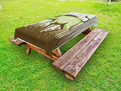 ABAKUHAUS Razorback Tovaglia da Esterno, Vintage Maiale Cinghiale in Woods, Tovaglia da Picnic Lavabile Decorativa, 145 cm x 305 cm, Verde Marrone Verde Mandorla
