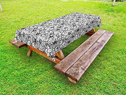 ABAKUHAUS Vintage Floral Tovaglia da Esterno, Cartoon Style Petali, Tovaglia da Picnic Lavabile Decorativa, 145 cm x 210 cm, Charcoal Grey And White